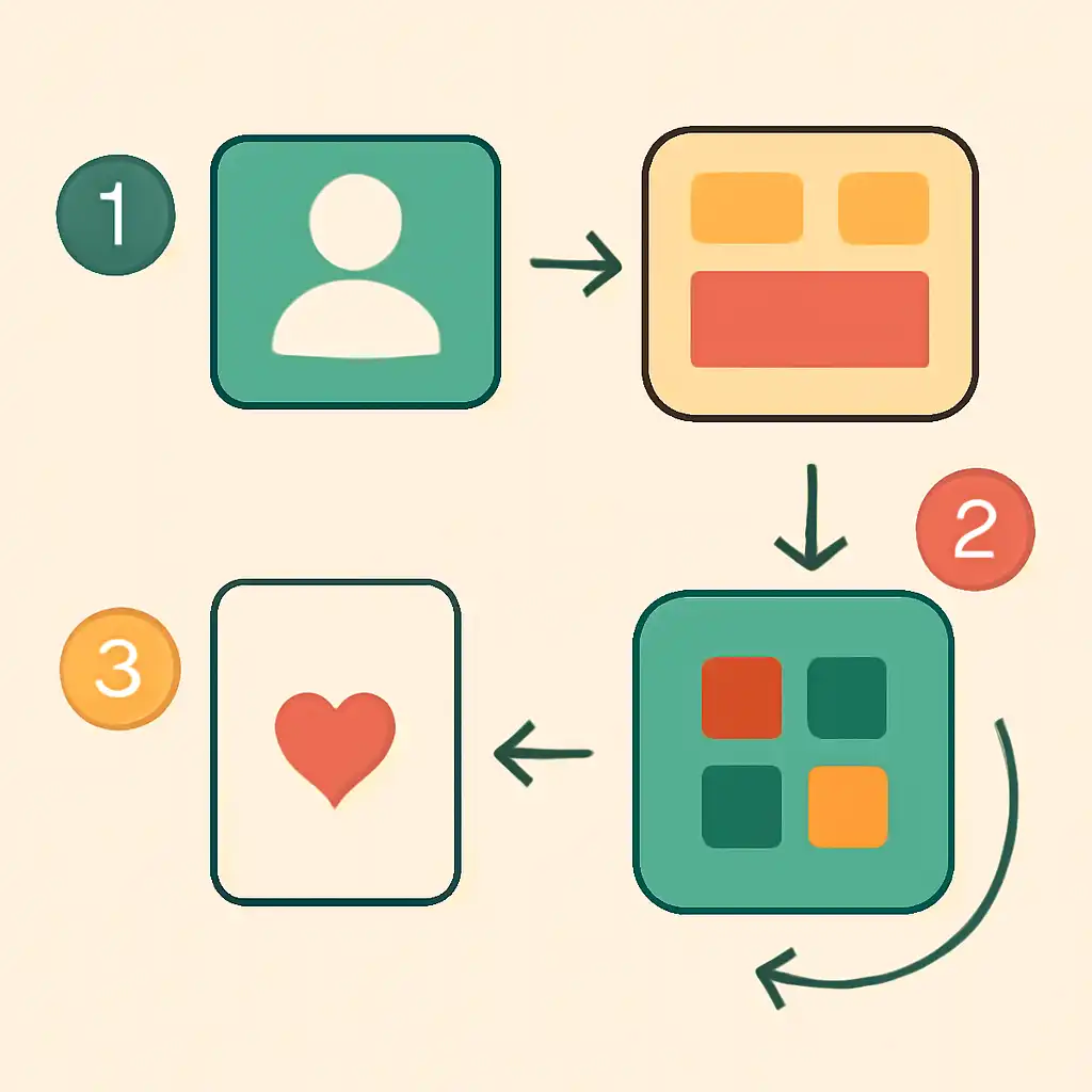 Annotated step diagram: practice mode process with numbered callouts, Andar Bahar
