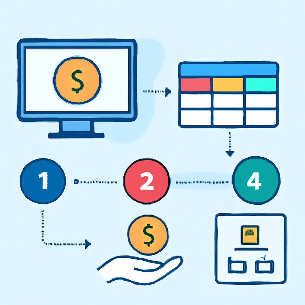 Annotated step diagram: payout tables process with numbered callouts, Andar Bahar